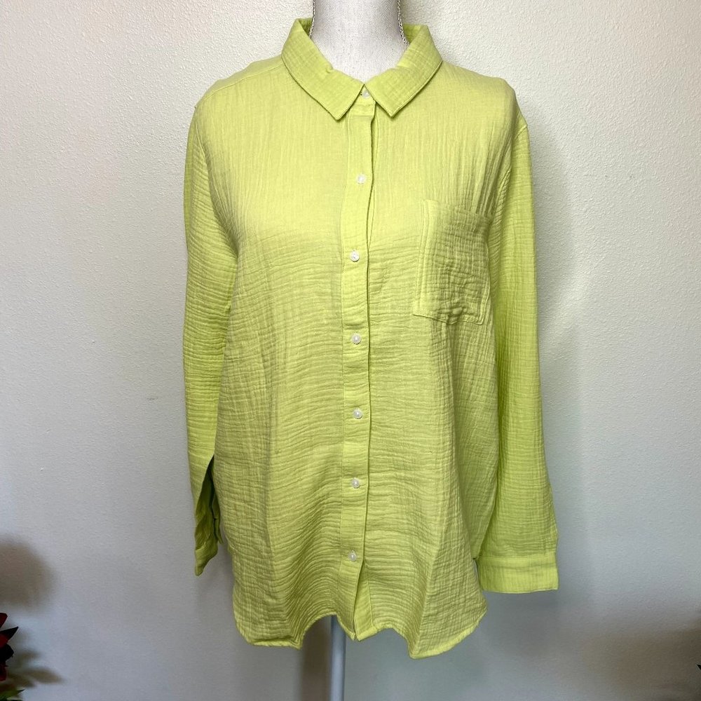 NEW Lucky Brand Yellow Split Back Button Down Top